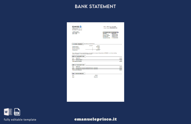 stile verificato versione word dell'estratto conto bancario di Chase USA. modell